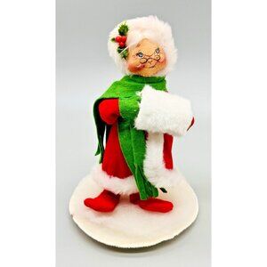 Annalee Mrs Claus Green Mittens Scarf Fur‎ Muff 8.5 inch 1990 Christmas Santa